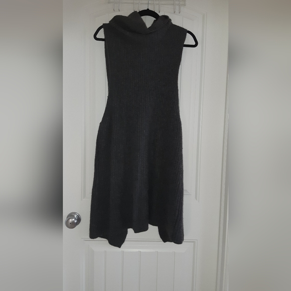 Free People Dark Grey Rib Knit Cowl Neck Sleeveless Long Open Back Top - Picture 1 of 4